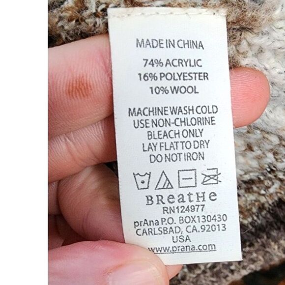 Prana Brown & White Wool Blend Cardigan Sweater Size XS - Picture 5 of 6